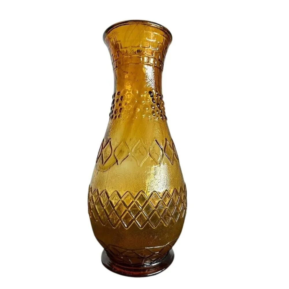 Amber Vase Vintage Large Bubble Double Diamond Design Retro 12